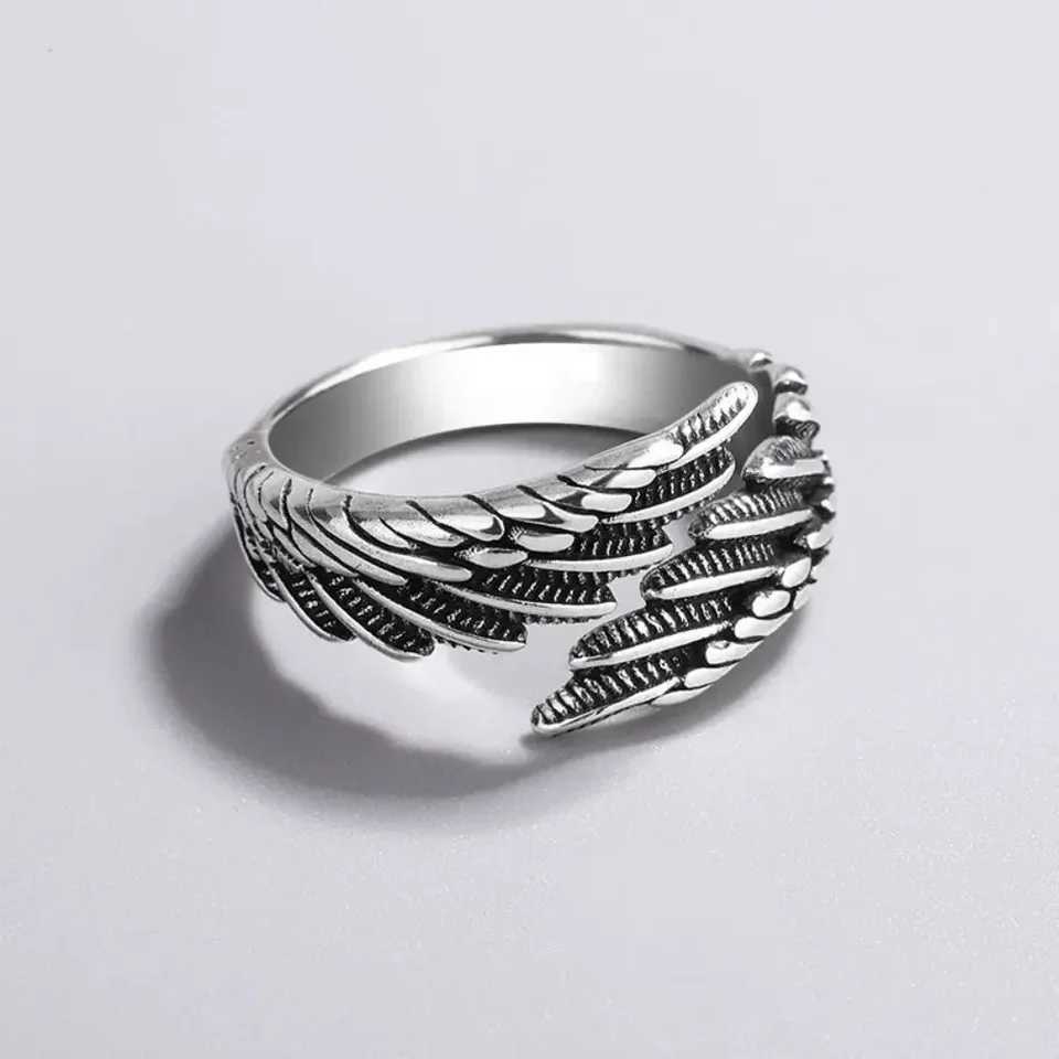 New Style Silver Ring Fashion Hip Hop Retro Couple Creative Wings Design Party Jewelry Birthday GiftXJ250412