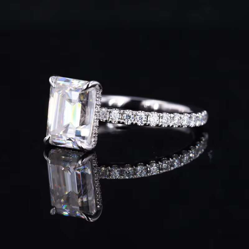 Starsgem 14k White Solid Gold Lab Grown Diamond halo 9x7mm Emerald Cut Moissanite Engagement Ring