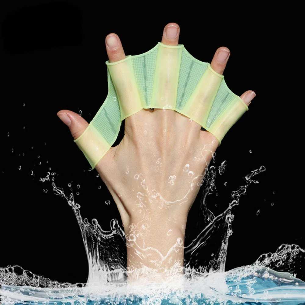 Silicone swimming fin flip cover mens childrens swimming pool sports professional training finger hand net gloves paddle equipmentY250412