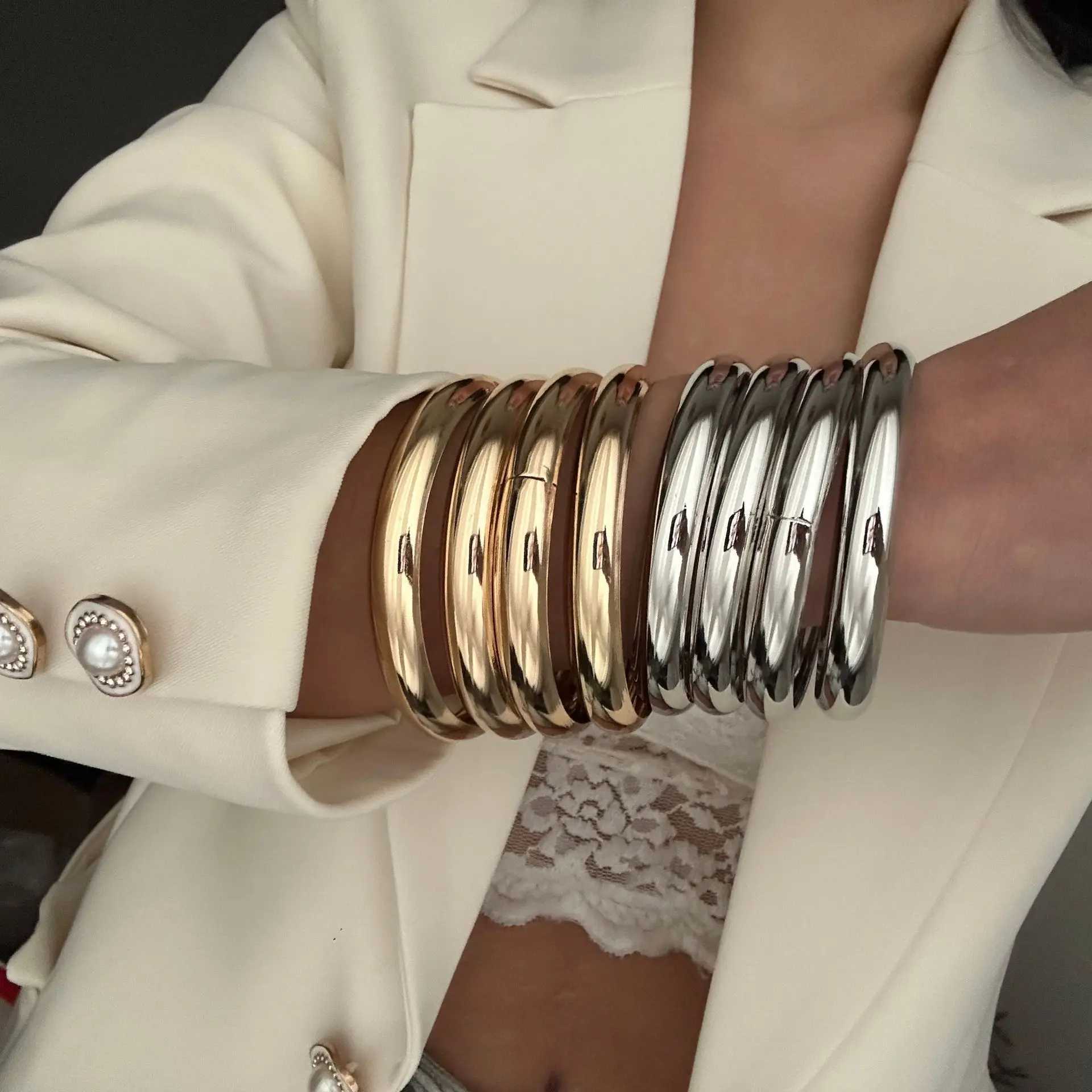 DIEZI One Set Simple Multilayer Bangle Bracelet Fashion Punk Gold Silver Color Geometric Bangles For Women Men Gift JewelryC250411