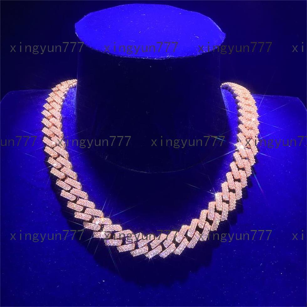 Hip Hop Men Jewelry Cuban Necklace Rose Gold Plated Moissanite Stone Setting Iced Out Cuban Link Chain for Women Men