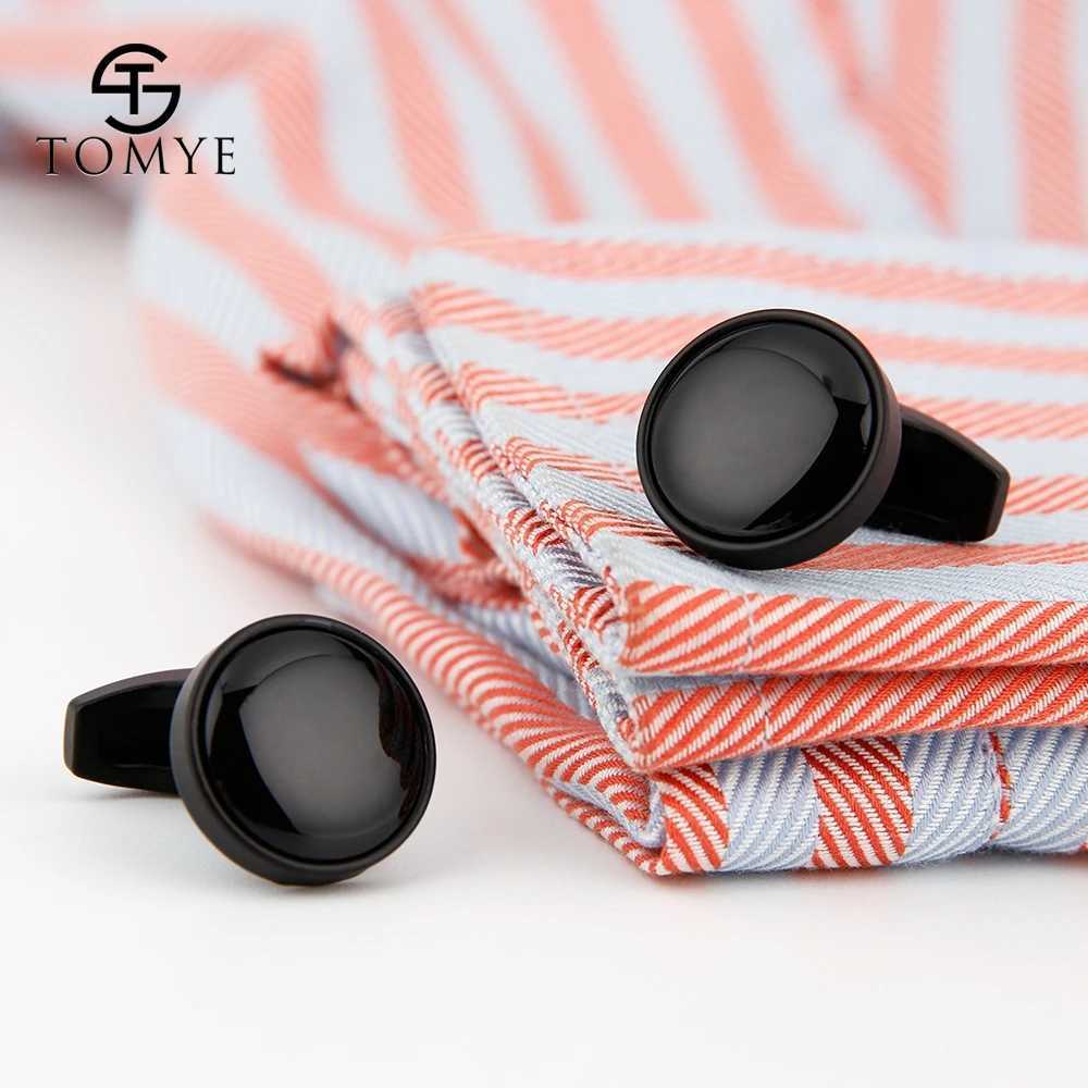 TOMYE matte black circular groove custom enamel unique mens shirt cufflinks XK19S123T250412