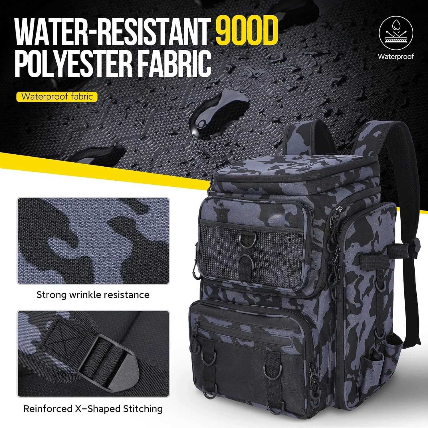 Fishing Backpack with Rod Holders Large Fishing Tackle Bag Store Fishing Gear Water-Resistant Lure Organizer Storage Bagpack Z250411