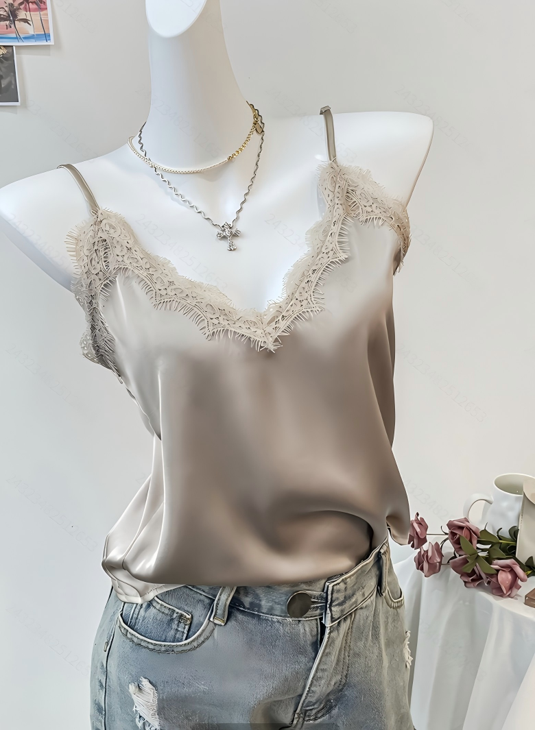 Women's Lace Trim Camisole Top, Elegant Office Commute Sleeveless Blouse, Versatile for Outer Wear & Layering, Stylish & Casual for Daily & Work 