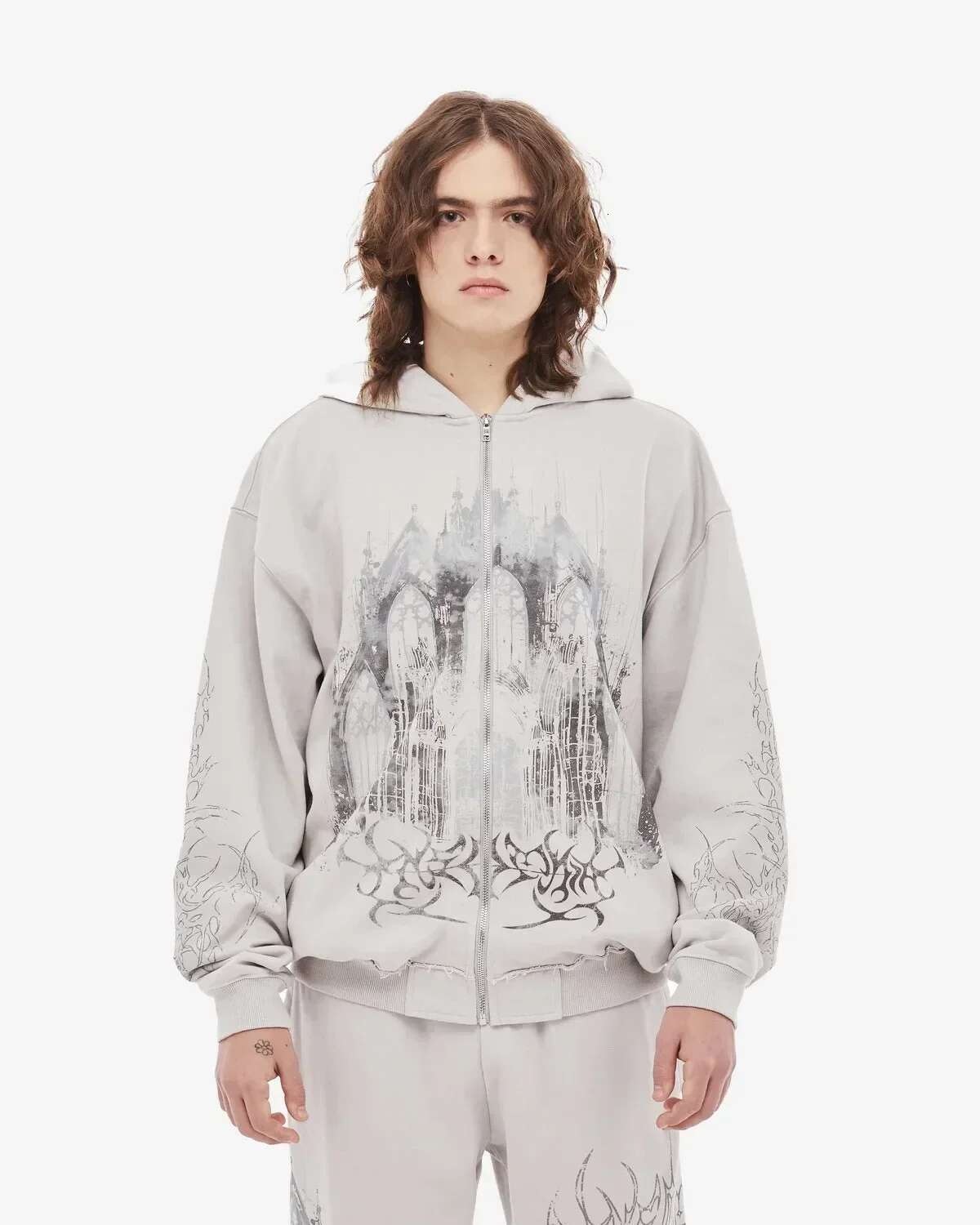 Fashion Vintage Spring Autumn Aesthetic Print Gothic Zip Up Hoodie New Hip Hop Sweatshirt Casual Y2k Tops Women Man Kpop Clothes