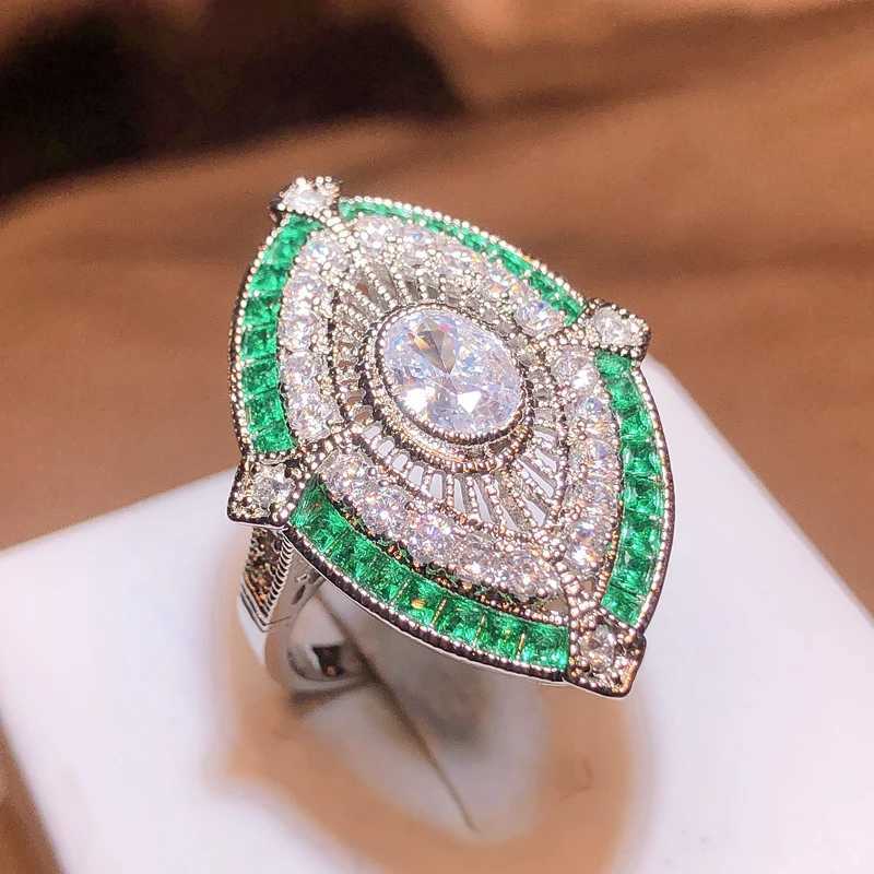 Retro fashion jewelry 925 stamp filled white and green AAA cubic zirconia CZ Princ cutting party wedding ringXJ250412