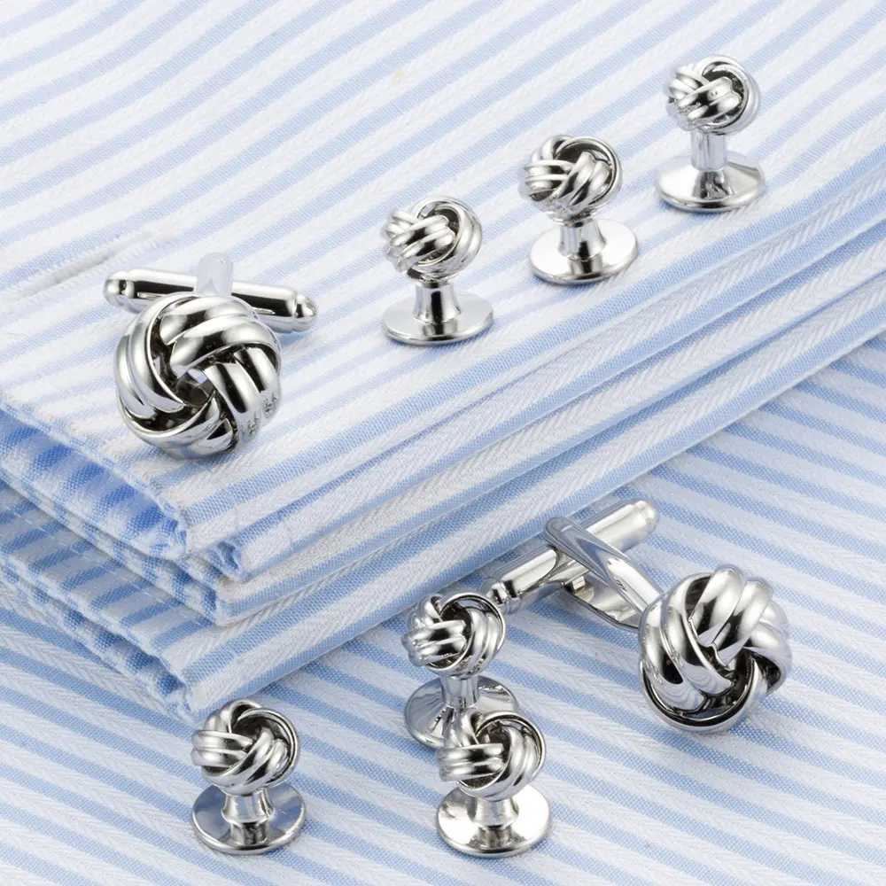 Vajra Cufflinks Stud Set 8-Piece Luxury Gemelos Silver Knot Tail Coat Collar Stud Set Bonito Gemelos 536T250412
