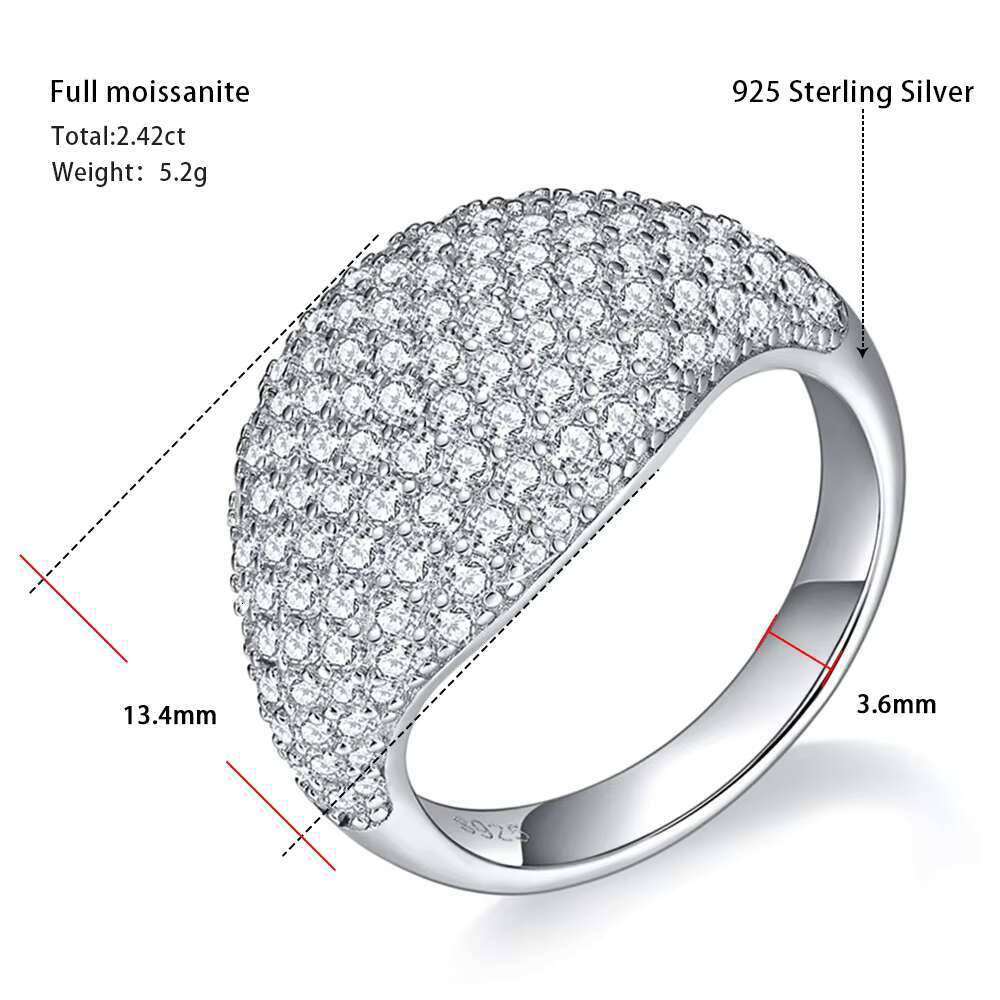 Factory Wholesale High Quality Iced Out Hiphop Ring D Color Vvs White Moissanite Diamond S925 Sterling Silver Ring