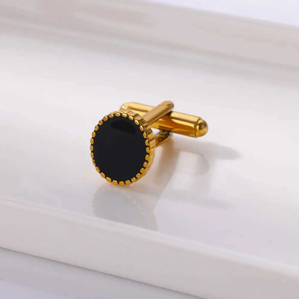 1 luxury square round black cufflinks mens gold stainless steel cufflinks gemelos hombre camisa accesorios hombre giftT250412