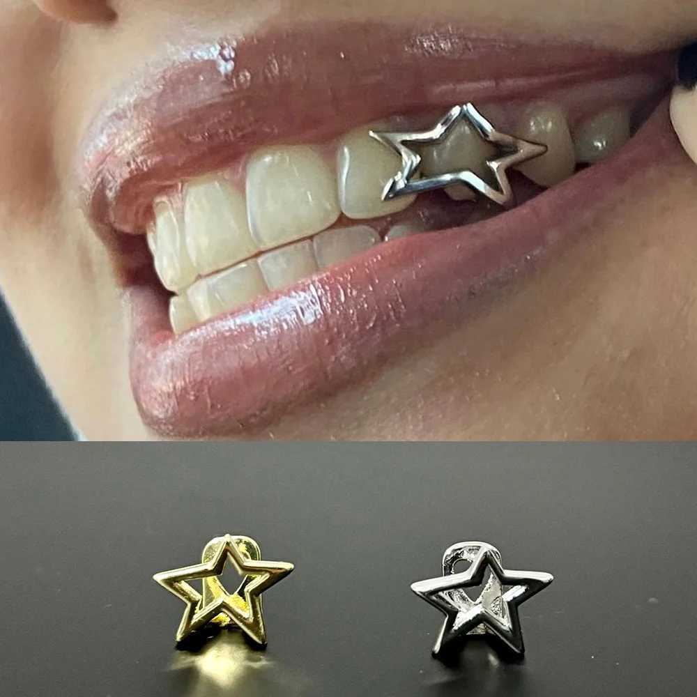 Rachelz Hip Hop Hollow Irregular Star Tooth Cap Suitable for Women Y2K Cyberpunk Pentagonal Smooth Teeth Grillz Bracket Jewelry W250412