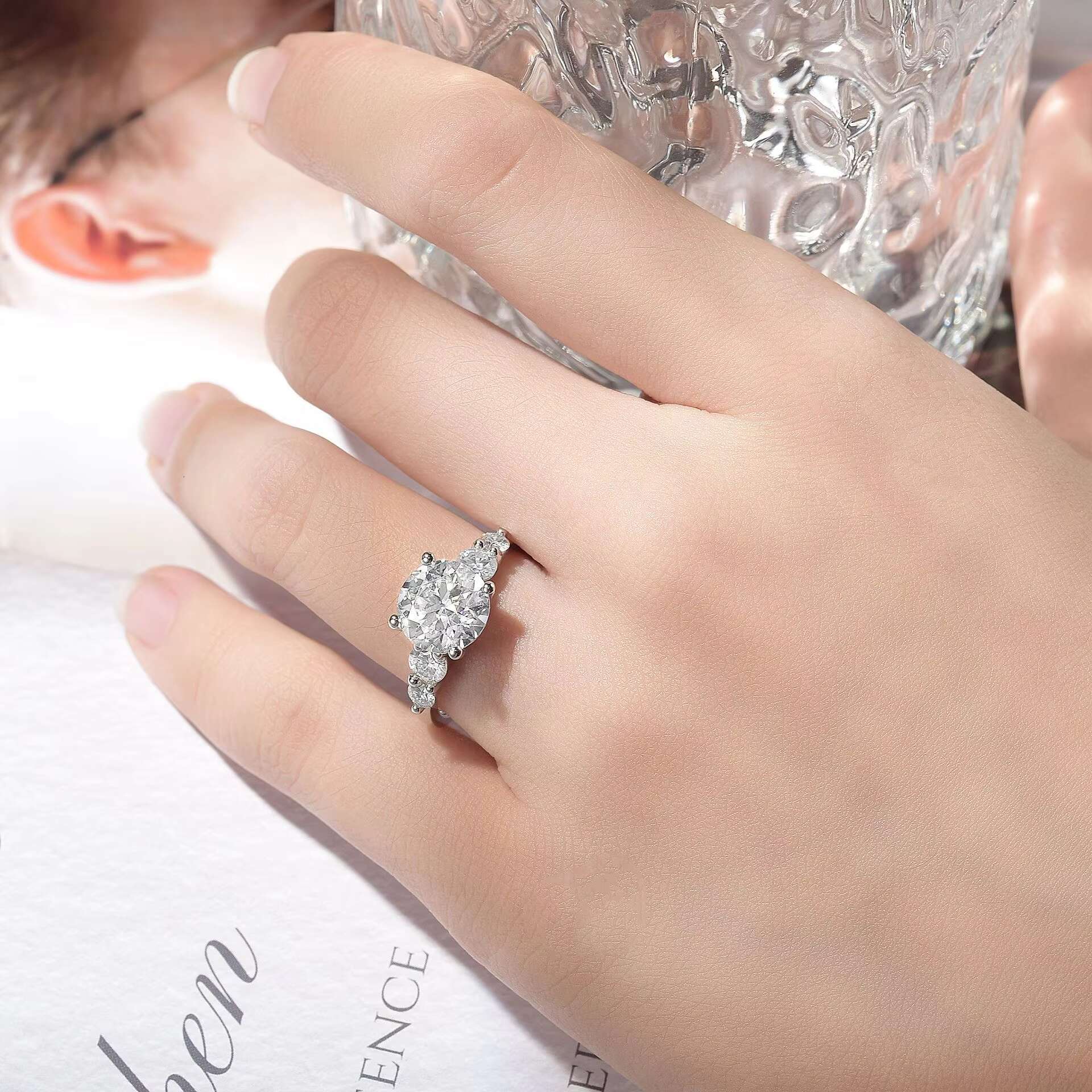 High Quality 3ct Moissanite Engagement Ring 925 Sterling Silver Gra Moissanite Ring Wholesale
