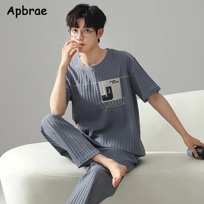 Spring and Autumn Mens Pajamas Soft Short sleeved Pants Pajama Set Plus Size L-3XL Mens Pajamas O-neck Mens Pajamas 250411