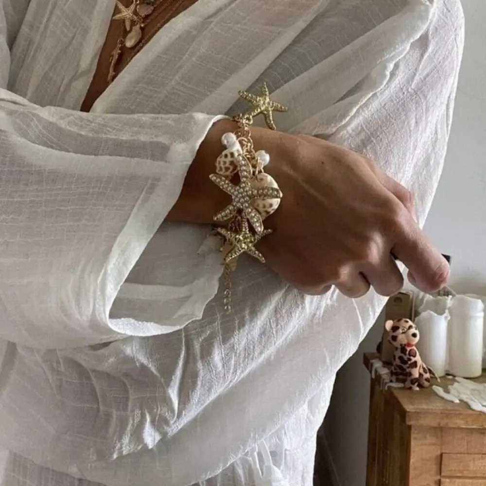 Sea Series Shell Starfish Bracelet Ornaments Adjustable Bohemian Shell Beads Bracelets Imitation Pearl JewelryC250411