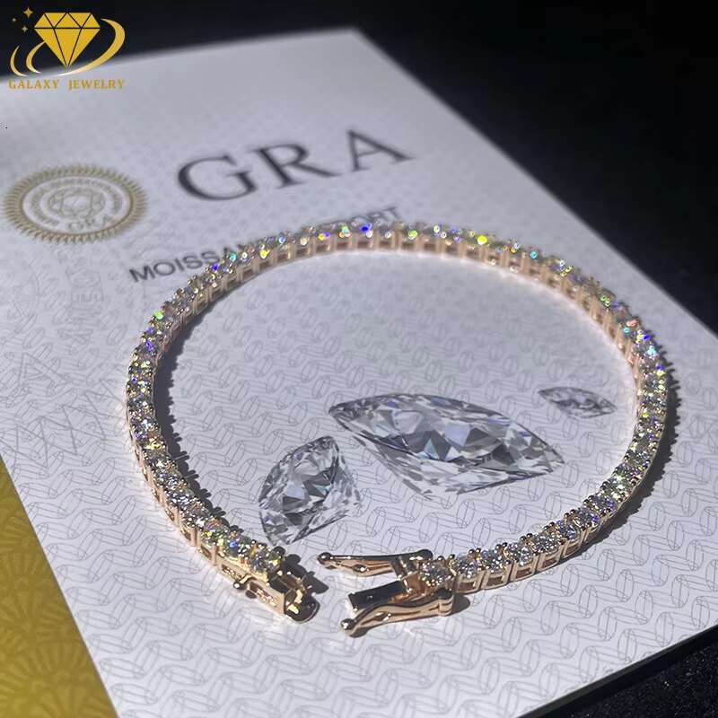 3MM Fashion Classics Jewelry S925 D VVS Moissanite Diamond Chain Rose Gold Color Tennis Bracelet Custom Lock for Men and Women