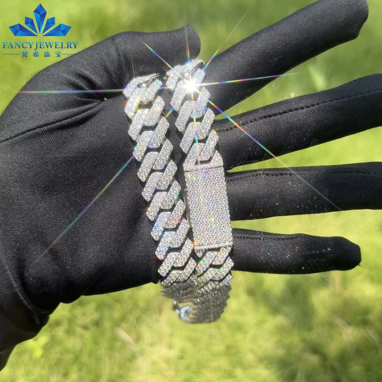 Hip Hop Style 925 Sterling Silver Miami Cuban Chain 12mm Width High Quality Gold Plated Iced Out Moissanite Cuban Link Chain
