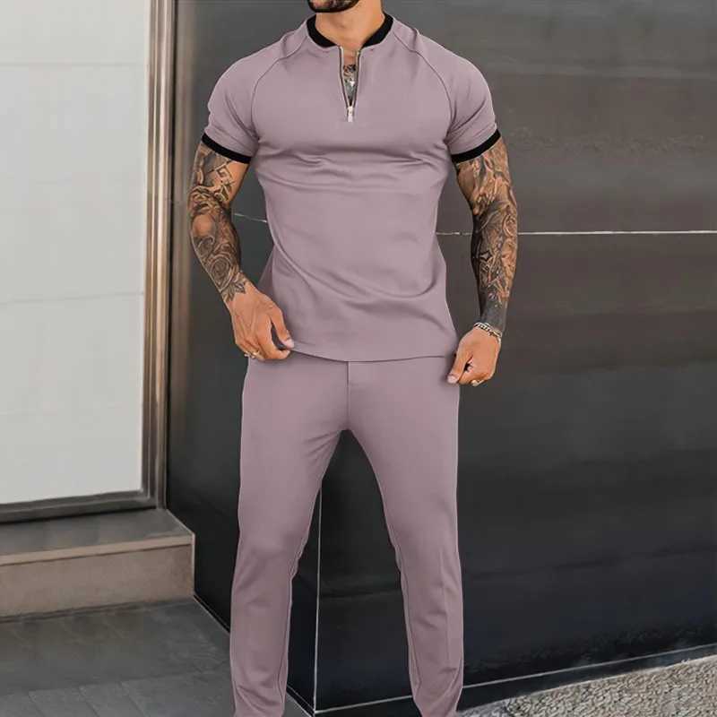 European and American summer popular mens short sleeved mens casual sportswear slim and trendy youth casual sportswearXJ250412