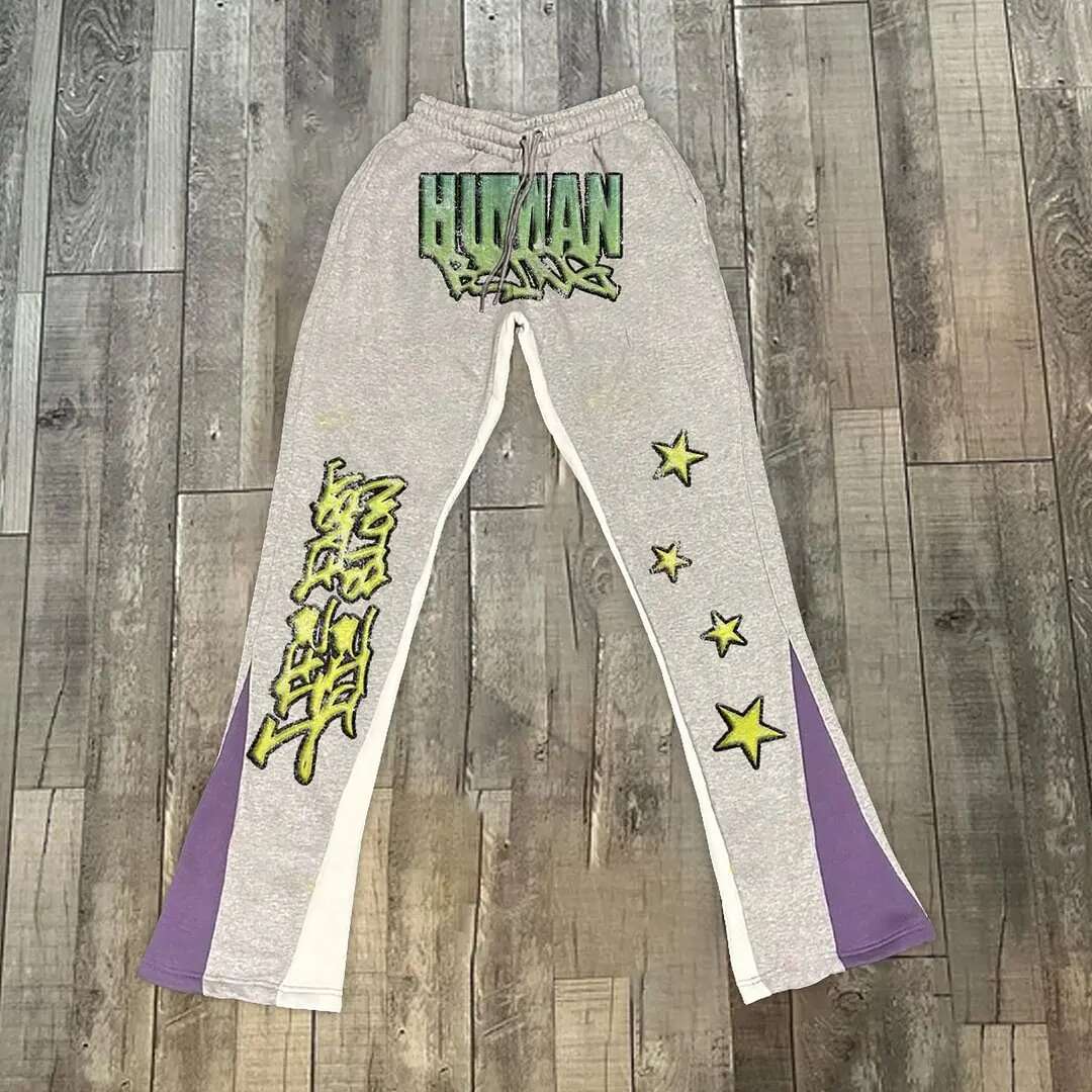 Y2k Hip Hop Men Loose 3D Print Trousers Casual Sweatpants Mid Waist Sporty Female Streetwear Vintage Flared Pants