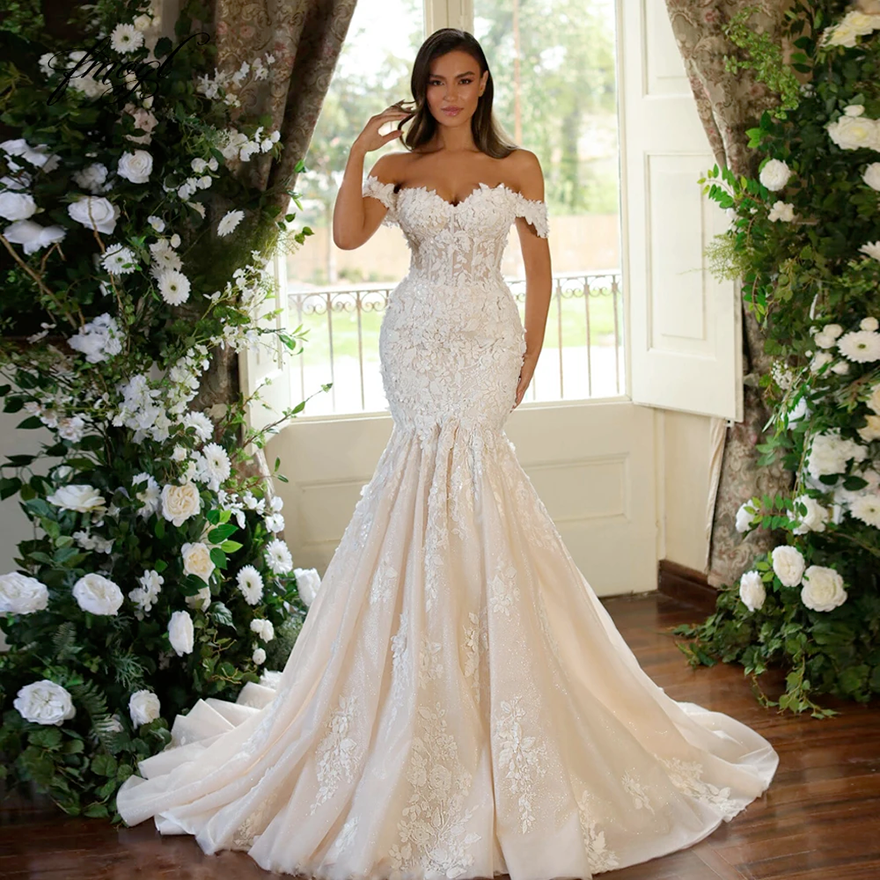 Customized Mermaid Vintage Elegant Wedding Dresses Sweetheart Off The Shoulder Vestido De Novia Embroidery Appliques Bride Dress C1271