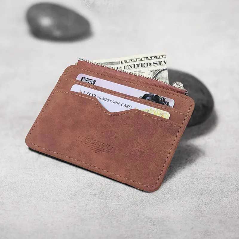 New simple mini mens leather wallet with coin pocket small card holder ultra-thin mens wallet used for bank card ID card cases Z250411