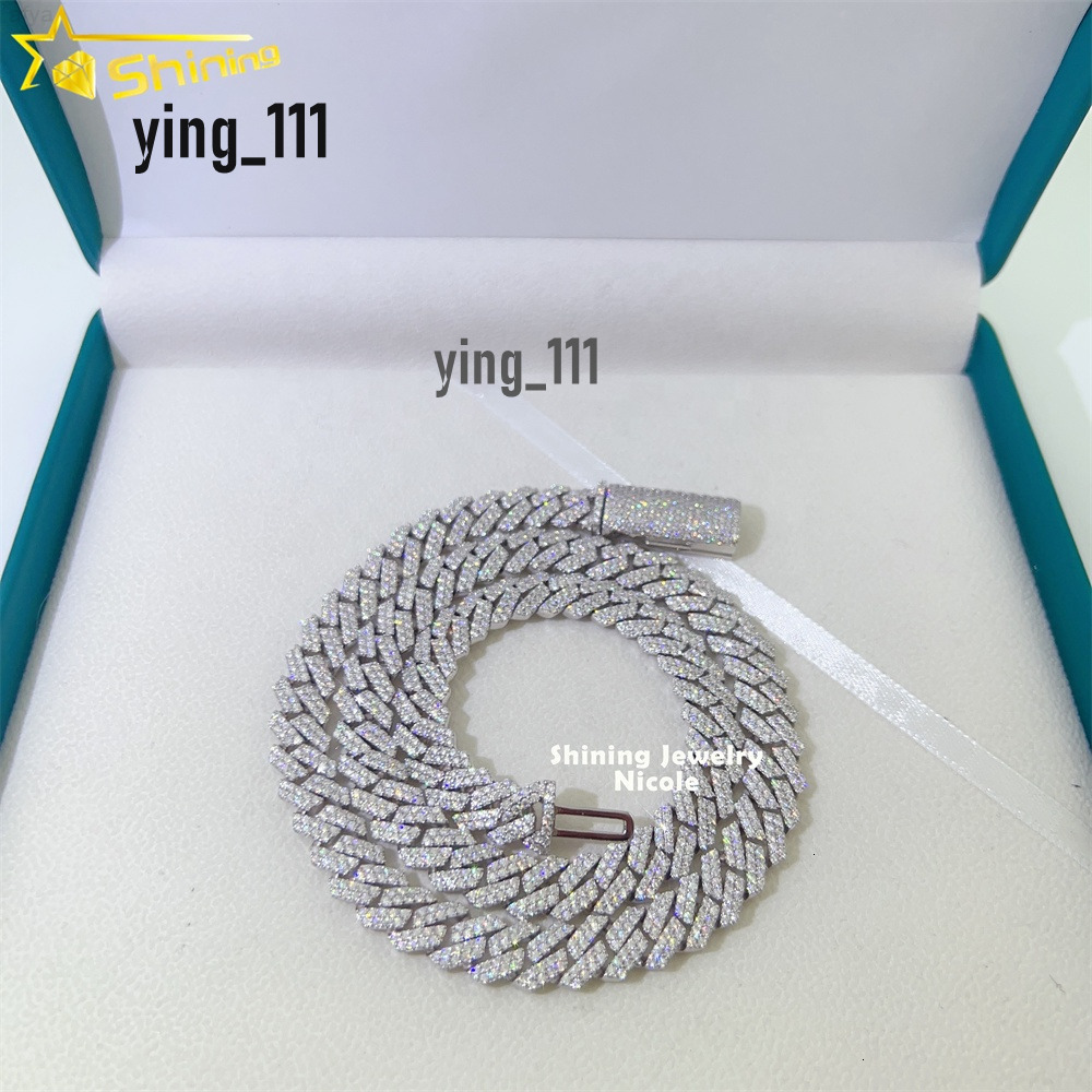 High End Fashion 925 Silver Jewelry Iced Out Cuban Link Chain 10mm Width Custom Hip Hop Necklace Moissanite