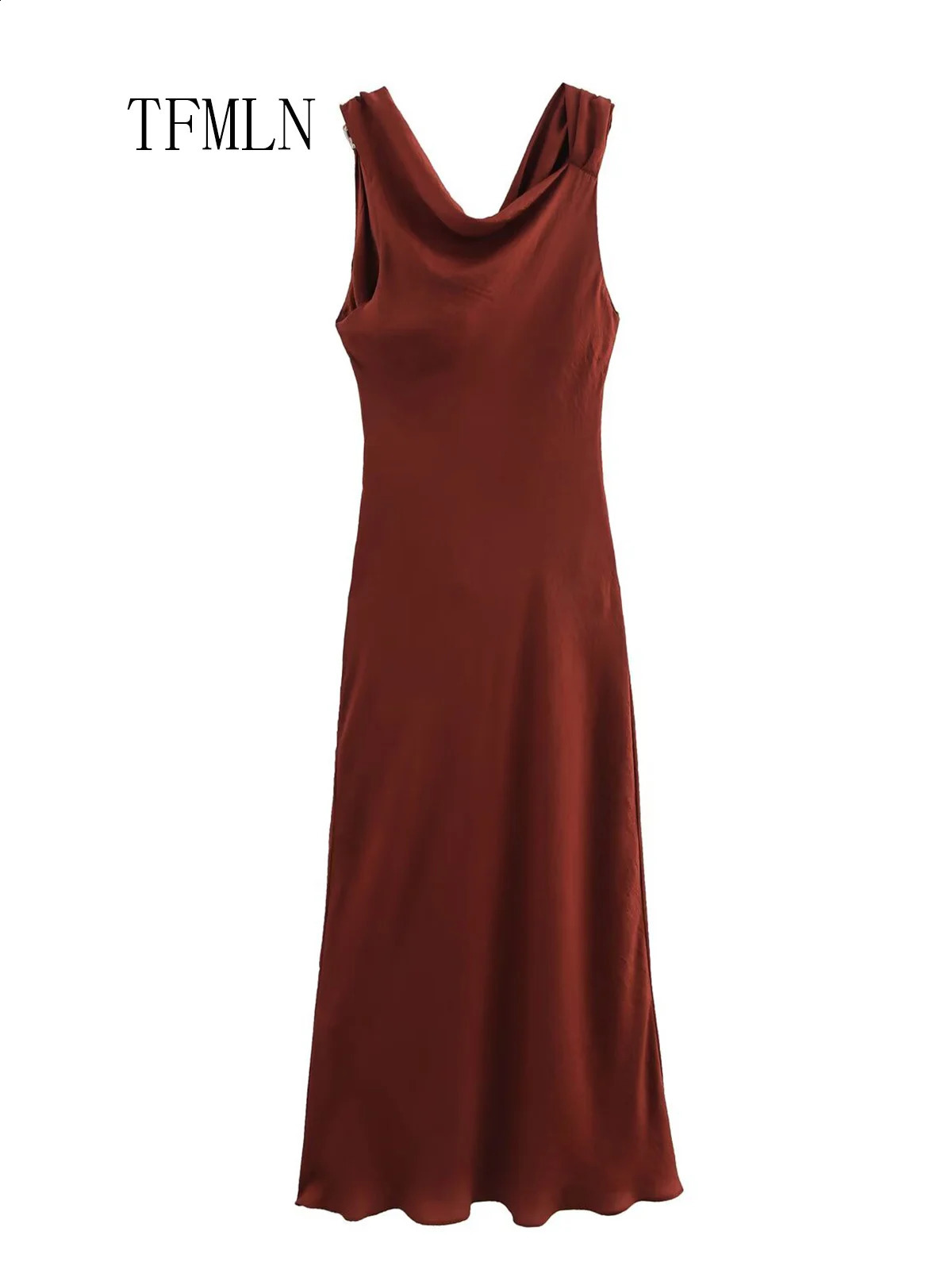 TFMLN Elegant Womens Solid Midi Long Dress Summer Fashion Sleeveless Ultra Thin Party Dress Chic Kosar Beach Style Dress 250408