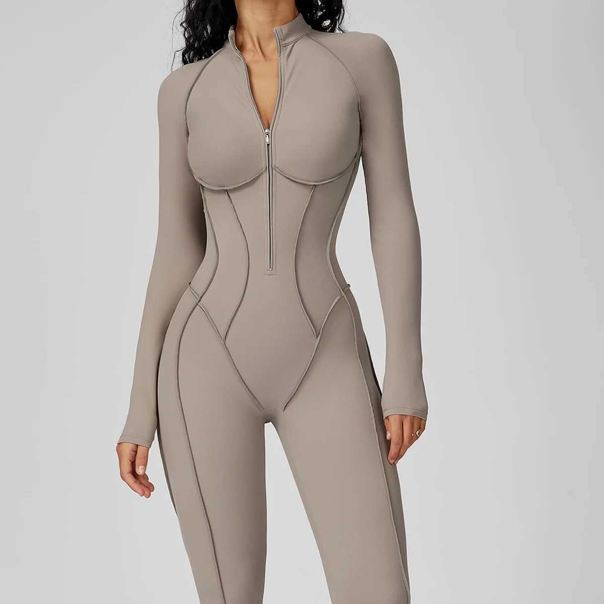 New Autumn/Winter Women One-piece Seamless Yoga Jumpsuits leggings Long-sleeved Zipper Slim Fit Sports Fitness Outfit Tracksuits J251112