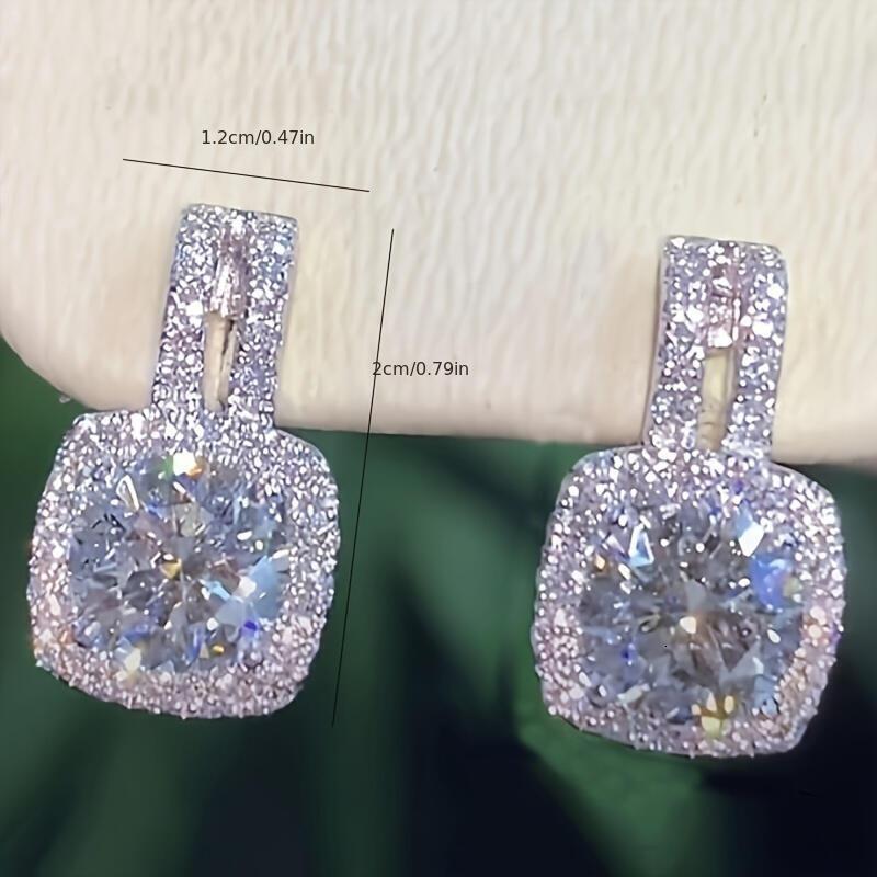2CT Cushion Moissanite Stud Drop D Color Lab Created Dia Sterg Sier Platinum Plated Square Halo Earrings for Women Birthday Jewelry Gifts