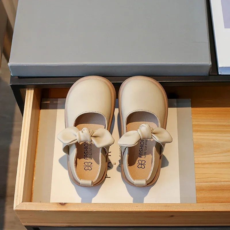 Womens Leather Shoes Spring/Summer Collection Womens Bow Fashion Princess Childrens Shoes Korean style Little Girl Mary Jans PU 250411