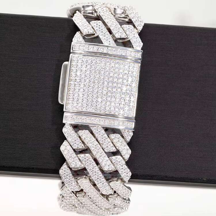 Custom Miami Bracelet S925 Sterling Silver Two Rows VVS Moissnanite Diamond Heavy Cuban Bracelet for Hiphop Mens Life