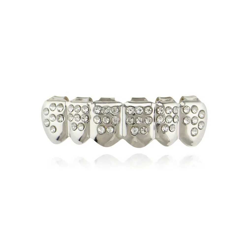 Hip hop rapper Zircon Crystal Shaker Teeth Grilz Hat Bottom Dental Bracket Metal Punk Personalized Teeth Jewelry Halloween T W250412