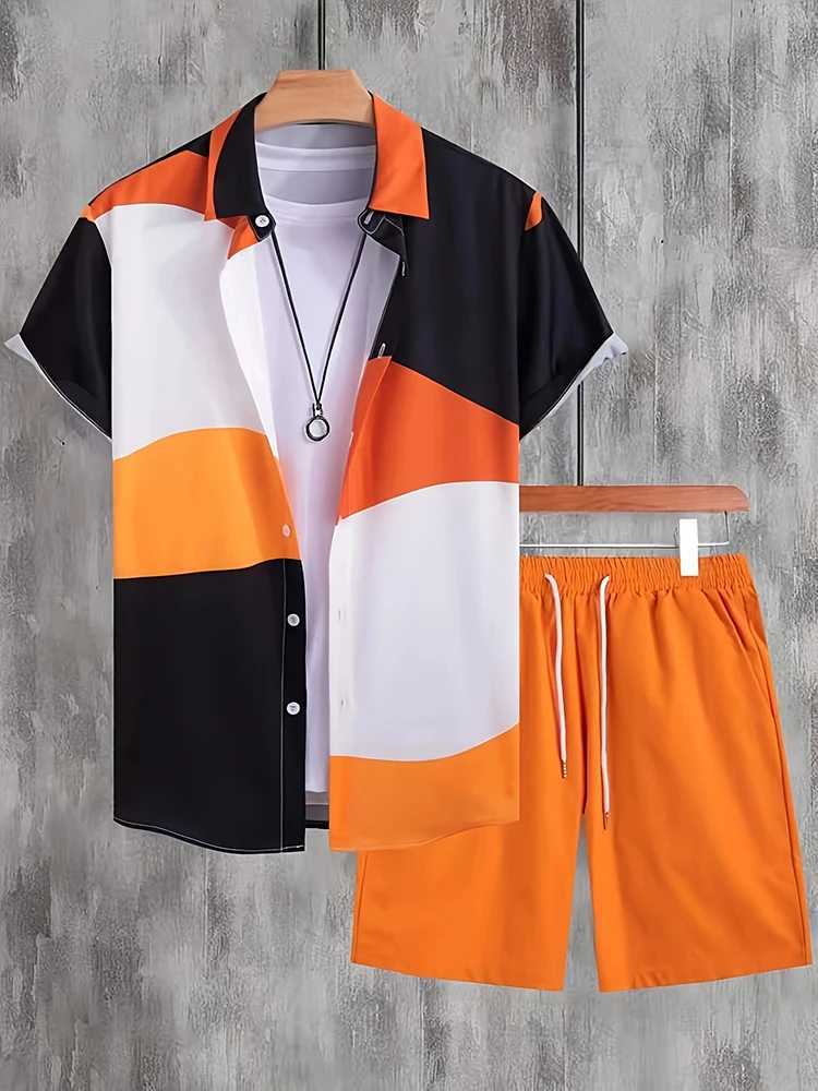 Summer mens short sleeved and beach short sleeved sets outdoor street mens fashionable clothing mens Hawaiian short sleevedXJ250412