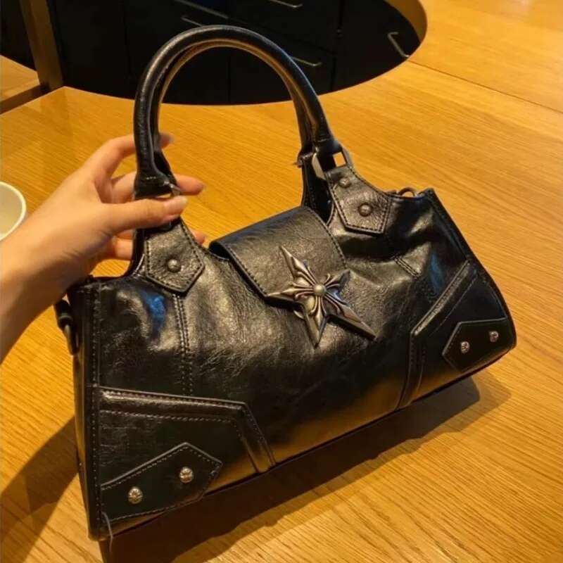 Y2K Gothic Star Girl Black Women Vintage Handbag Fashion Shoulder Bag Large Capacity PU Crossbody Goth Purse Punk Tote Bags