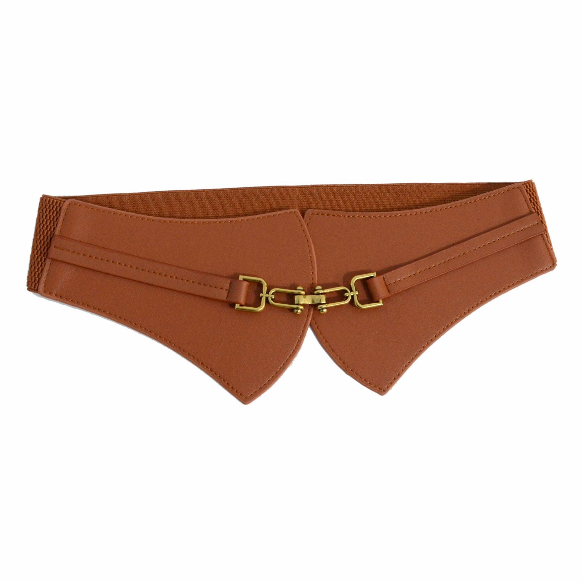 New women's belt with casual simple decoration, buckle elastic imitation leather wide waistband, and coat