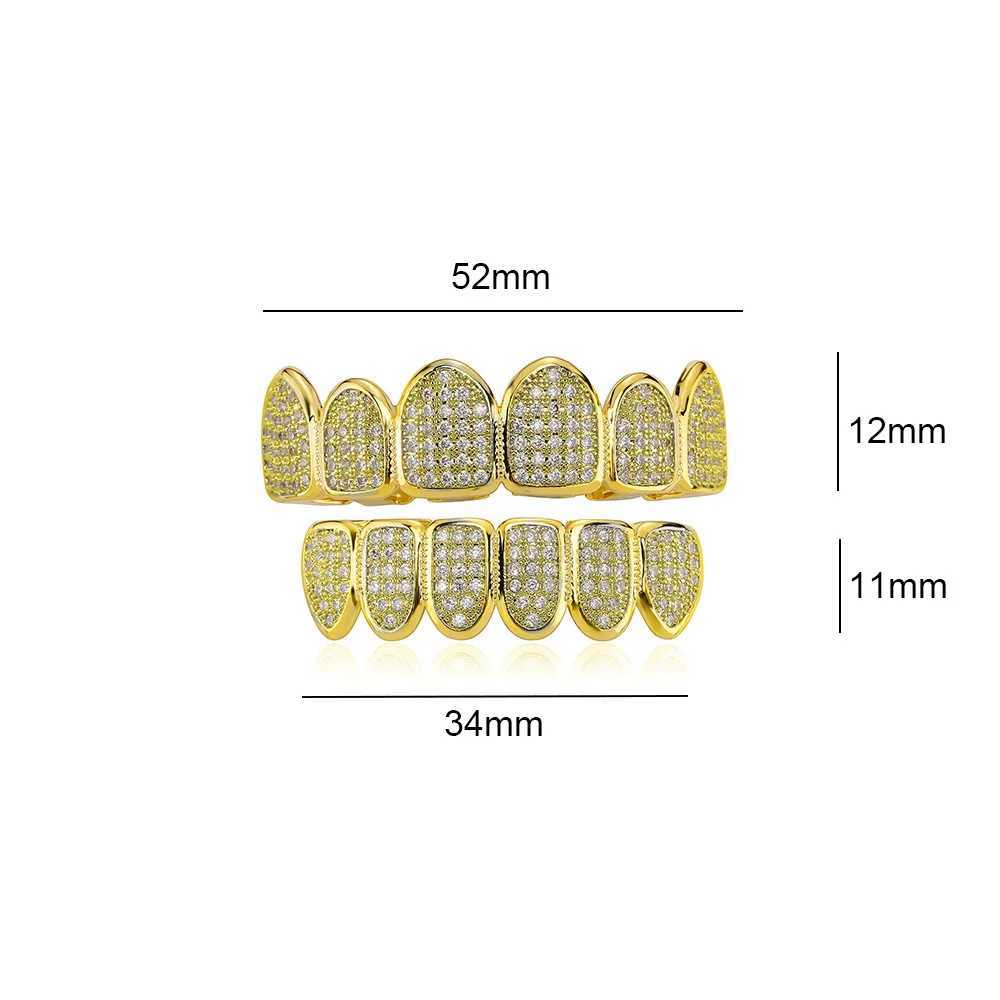 RACHELZ Trend 6/6 Ice Out CZ Stone Teeth Grille Hip Hop Cube Zircon Hat Decoration Womens Jewelry Gifts Dental Grille W250412