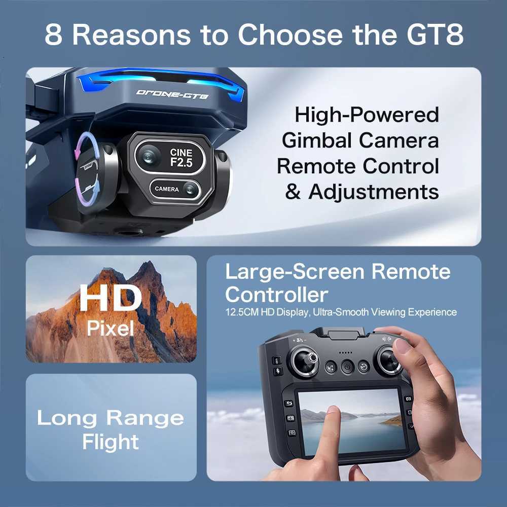 GT8 4K Professional Drone 8K Camera Aerial FPV Bles Motor Avoiding Obstacle with Large Sn Remote Control Folding RC Dron H251112