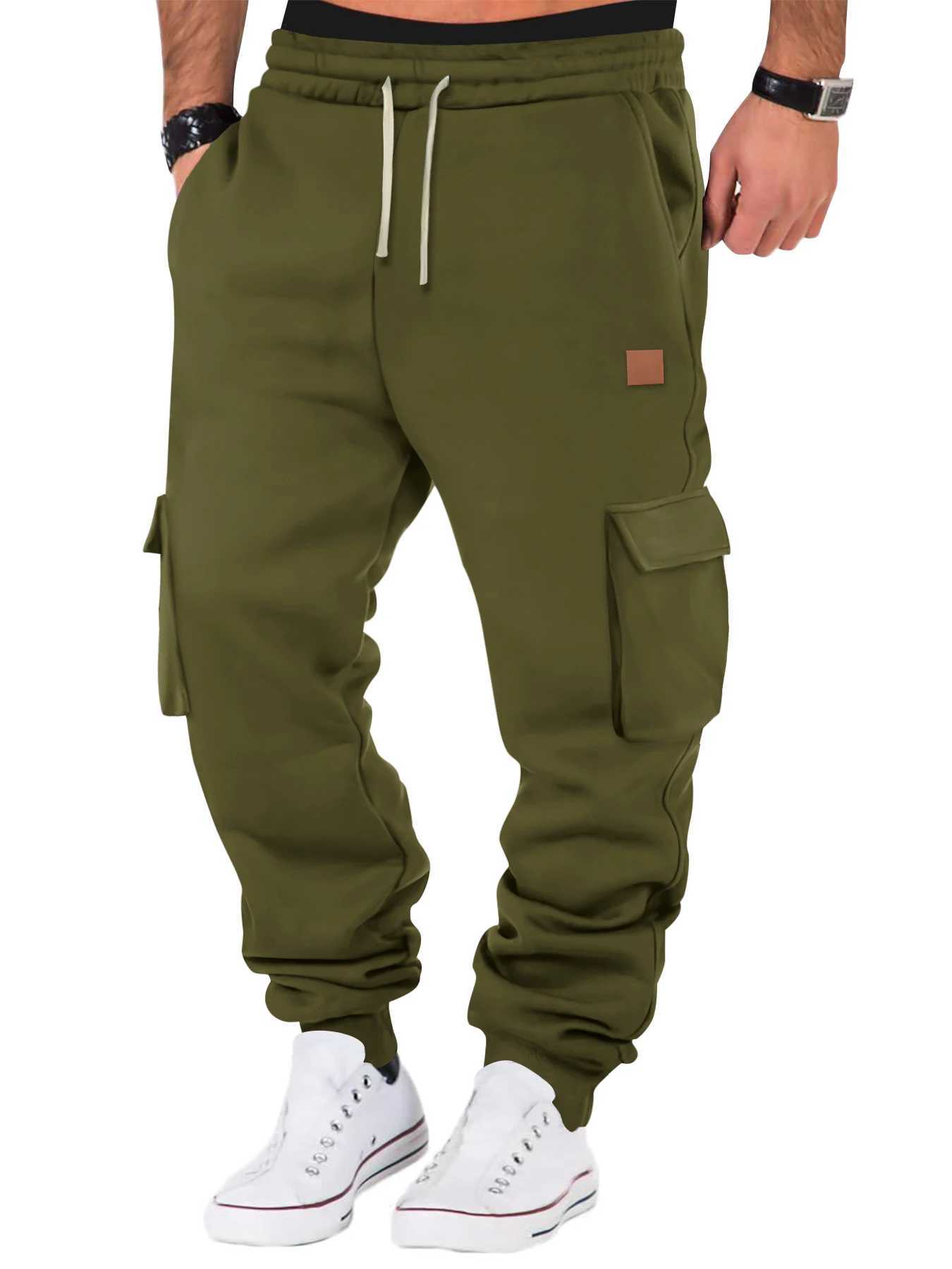 Mens multi pocket pants mens casual sports pants cotton wool sports pants gym running training jogging mountain pants W250411