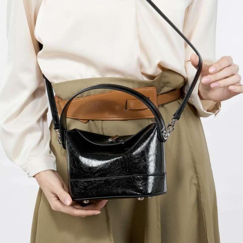 Burminsa Cowhide Genuine Leather Small Shoulder Bags For Women 2025 Designer Bucket Crossbody Purses Tote Ladies Handbags