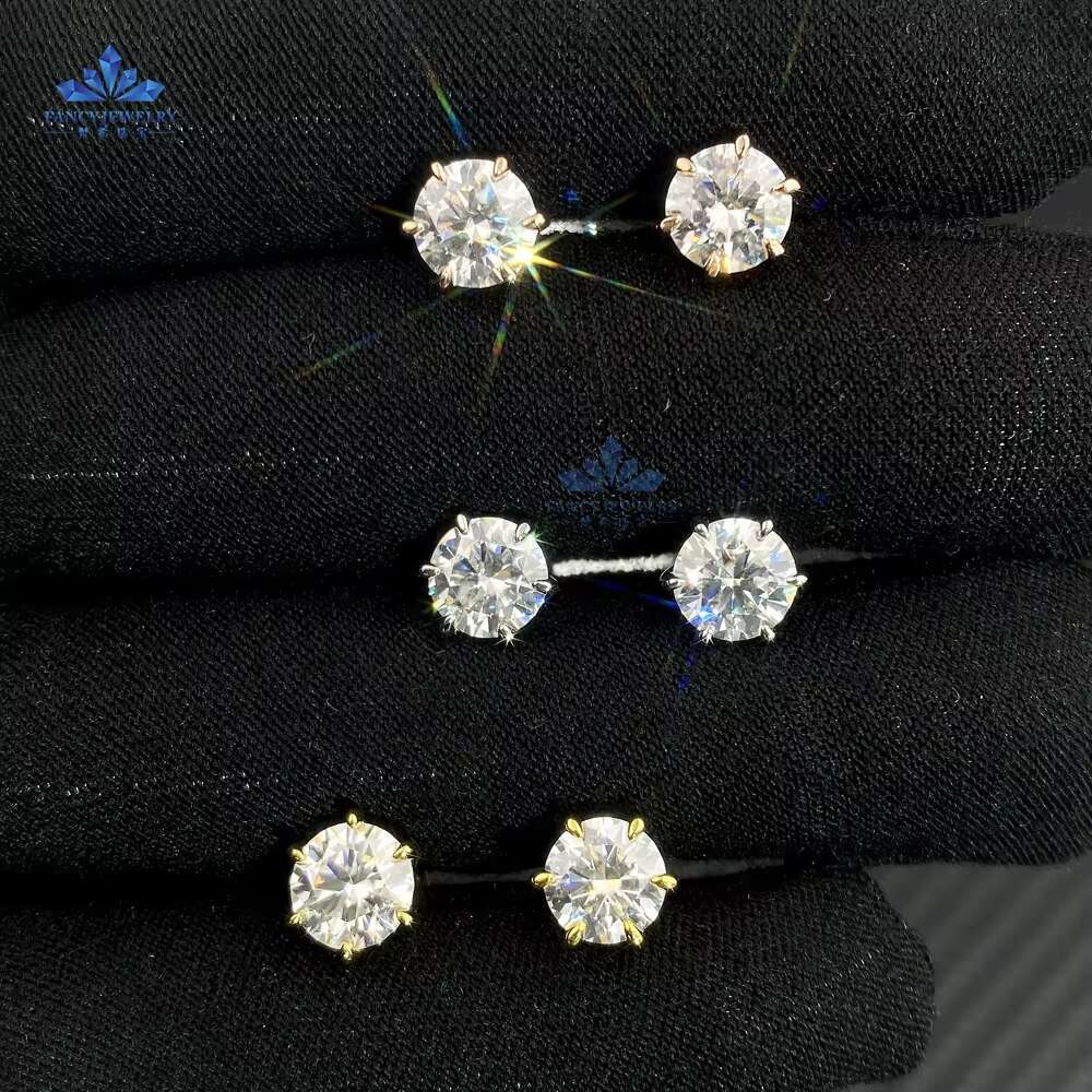 Luxury Earrings Classic Design 10K 14k Solid White Gold 4 Prongs 1ct 2ct Round Brilliant Cut Moissanite Stud Earrings