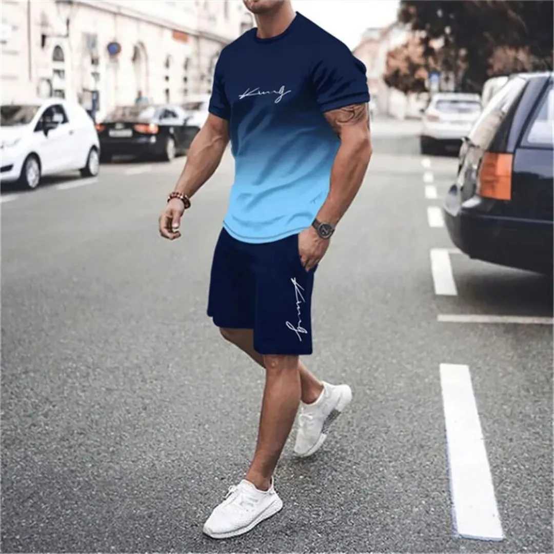 New 3D mens short sleeved round neck T-shirt for summer 2025 casual and fashionable mens sportswearXJ250412