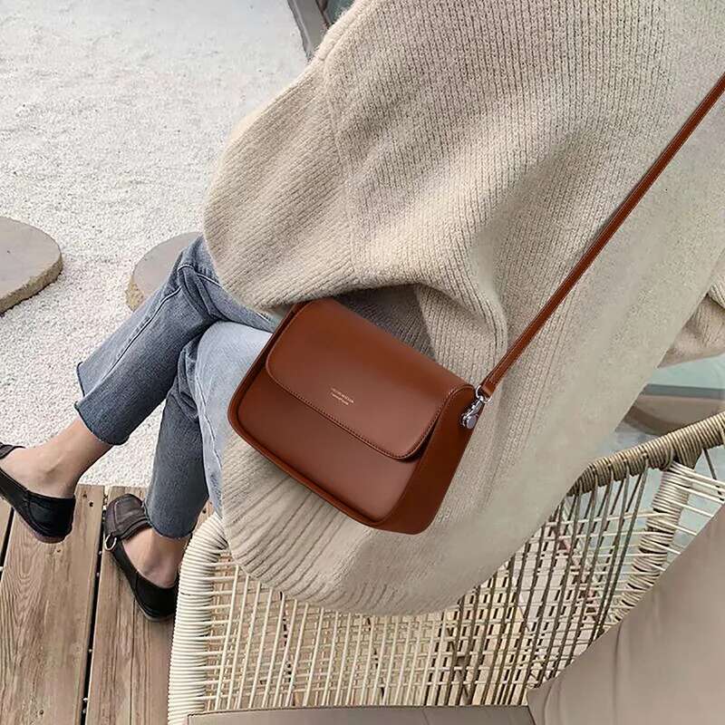 Women's Female Elegant Saddle Shoulder Bag 2024 New Fashion Textured Niche Design Cowhide Split Leather Crossbody Messenger