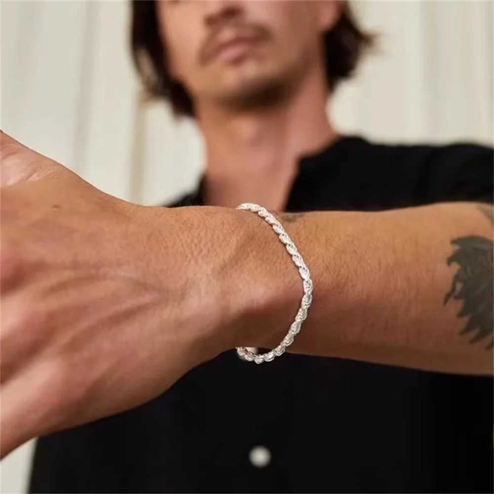 Simple Silver Color Stainless Steel Twist Chain Bracelet For Men Hip Hop Jewelry Women Adjustable Bracelet Party AccessoriesC250411