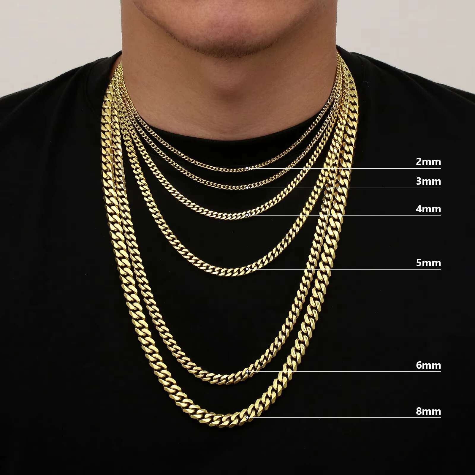 Real 14k gold filled chain jewelry stainless steel 3/5/6/8mm solid cut Miami Cuban k edge men's and women's necklace