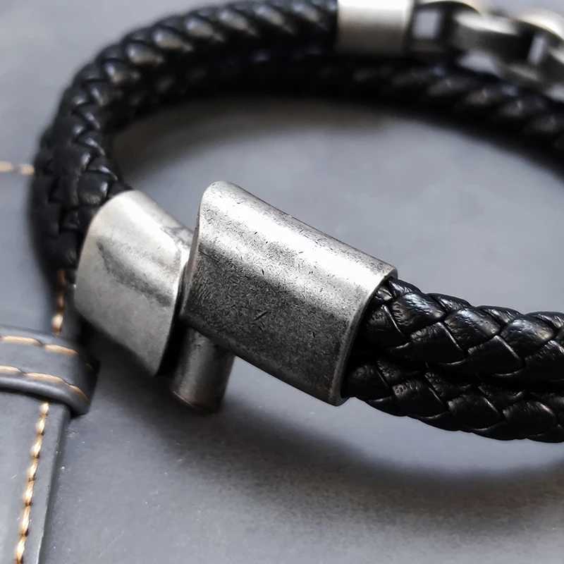 2025 Fashion Multi layered Stainless Steel Charm Viking Leather Bracelet Mens Woven Bracelet Punk Jewelry Homme AccessoriesC250411