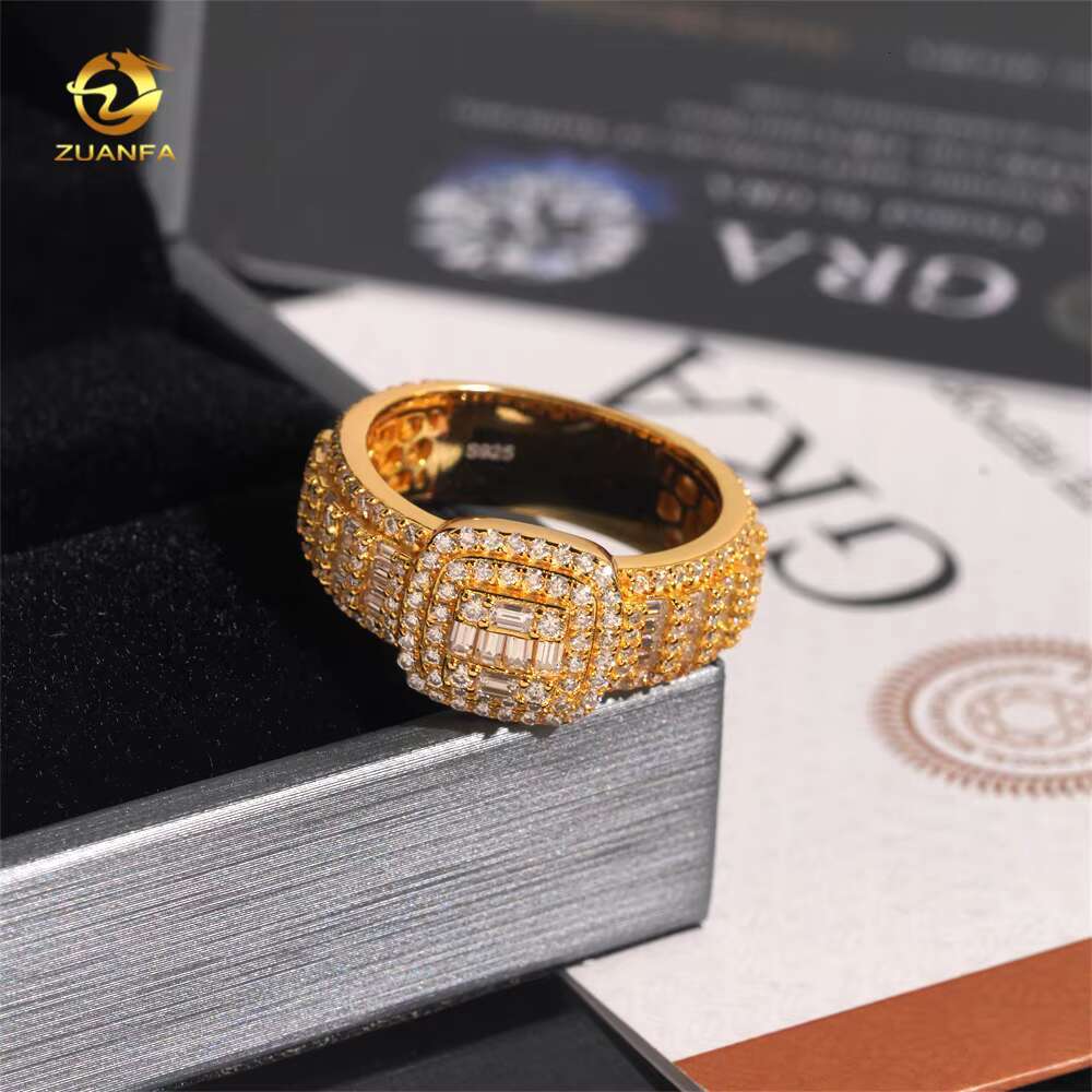 Hot Sale Iced Out Moissanite Men Diamond Rings 925 Silver Hip Hop Ring Pass Diamond Tester Fashion Men Cuban Ring