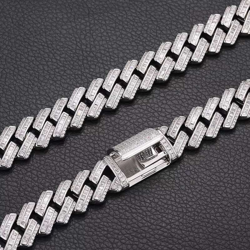 Luxury 16mm Cuban Necklace bracelet Pure 925 Silver Gra Certificate baguette Moissanite Cuban Link Chain for Male