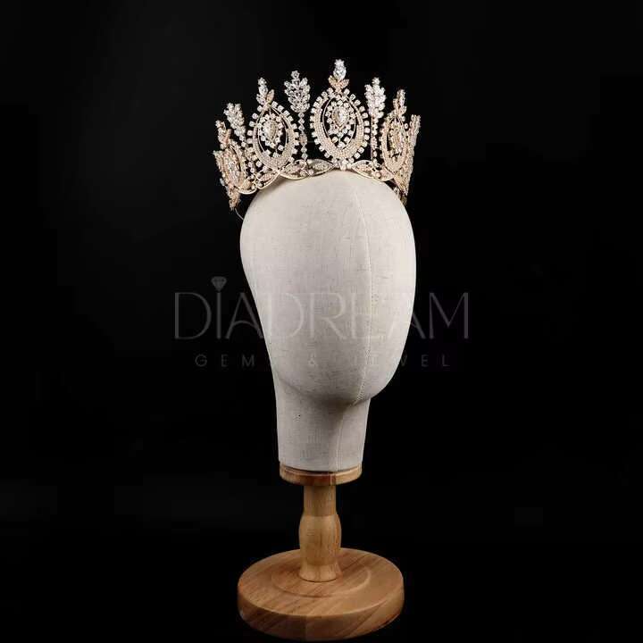Handmade Luxury 925 Sterling Silver Wedding Crowns Miss Universe Pageant Bridal Hair Accessories Gold-Plated Moissanite Diamond