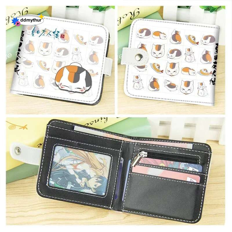 Anime Natsume Yuujinchou Short Button Wallet Cartoon Cat Teacher PU Leather Zipper Purse ddmythur