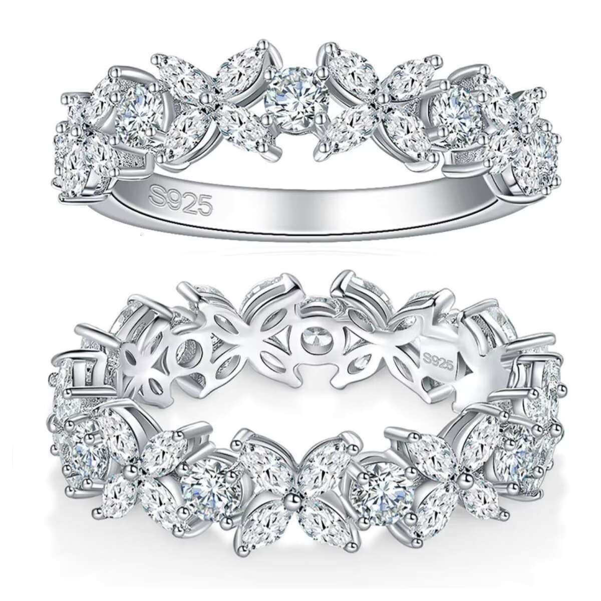 925 Sterling Silver Moissanite Diamond Ring 4mm Full Moissanite Elegant Luxurious Jewelry Accessory Row Moissanite Rings
