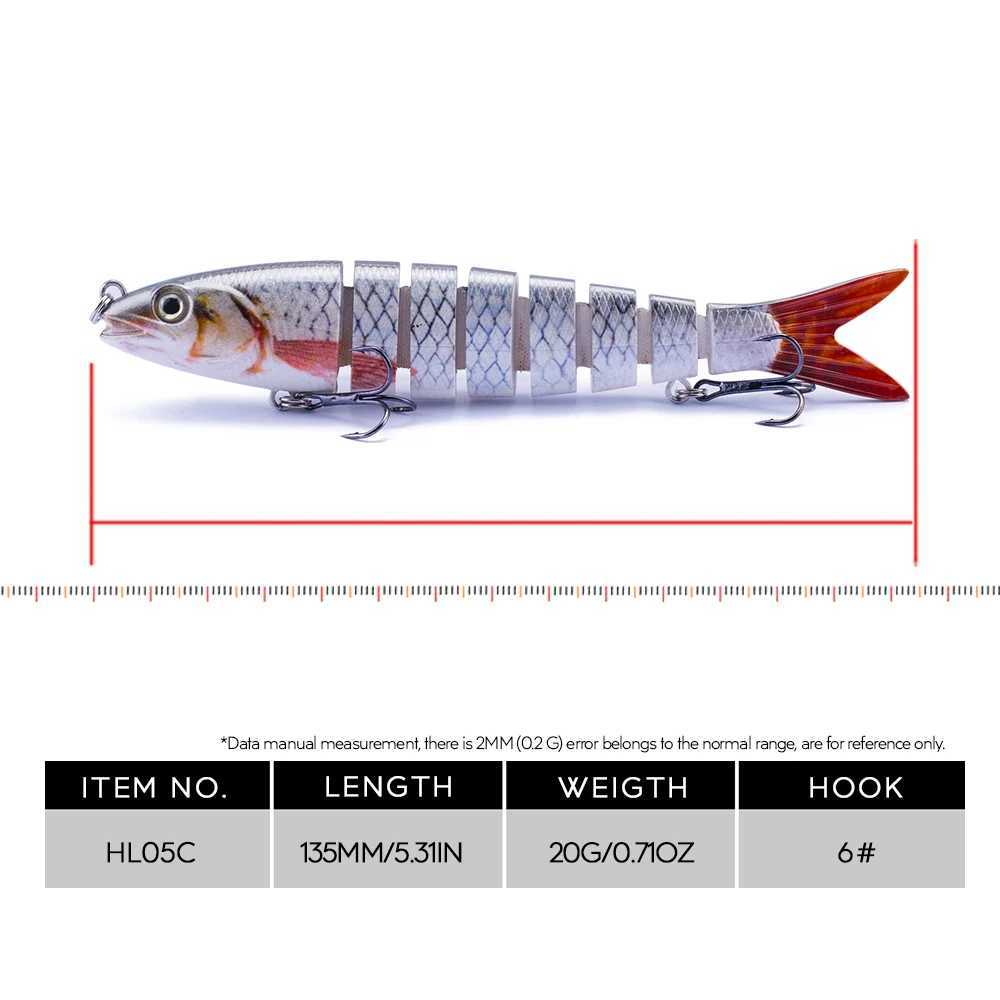 Hanlin Set Multi Jointed Fishing Lure 135mm/20g Crankbait 8 Segments Wobblers Artificial Bait Hard Swimbait Lure Bass Tackle Z250411