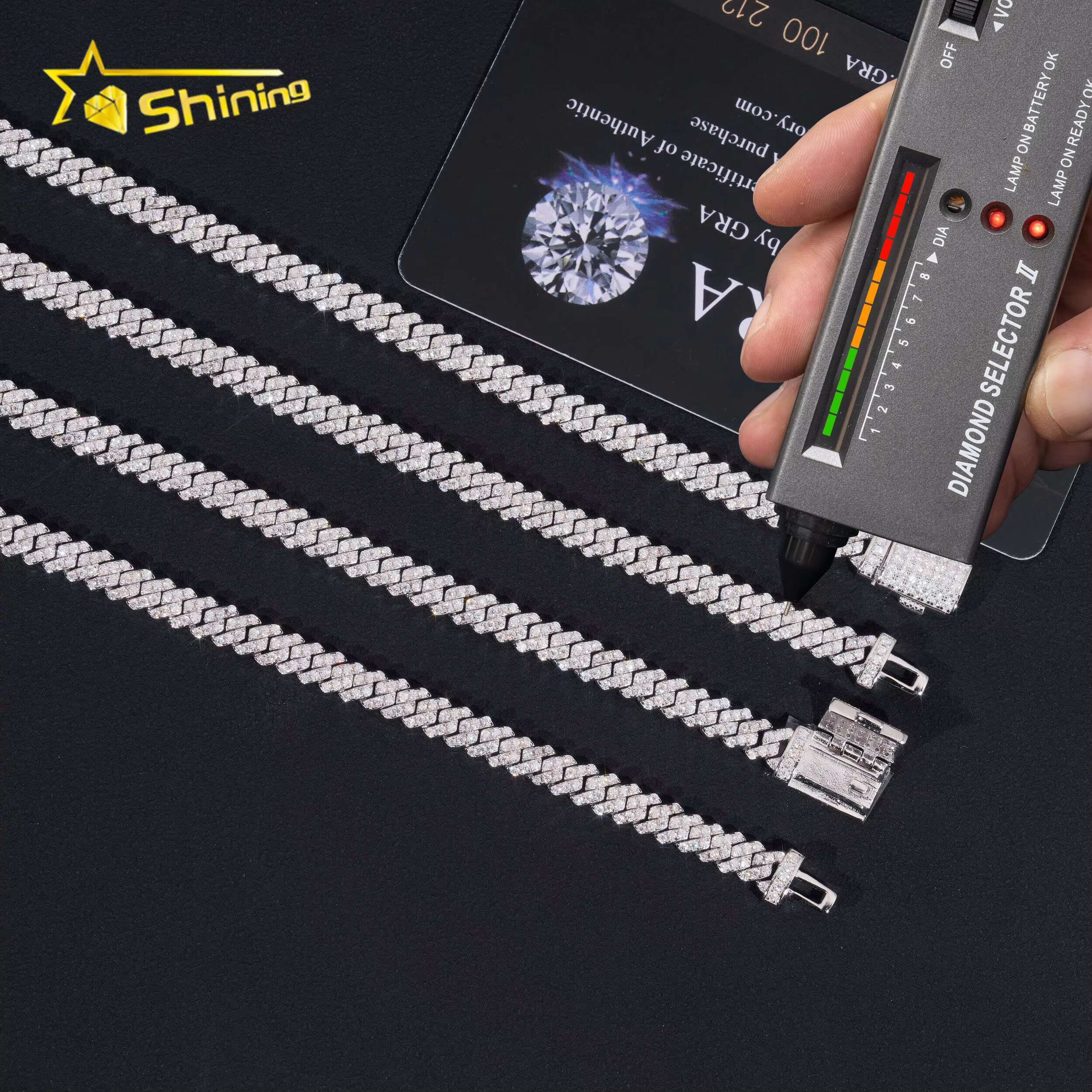 RTS 5mm Row Moissanite Pass Tester Sier Plated Cuban Chain Boutique Jewelry